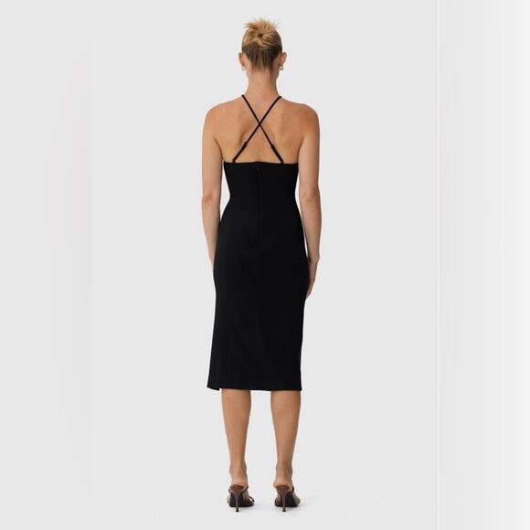 NWT Finders Keepers Nellie Halter Black Midi Dress With Slit Size 6 (AUS10) - Picture 6 of 11